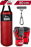 Zestaw bokserski dla dzieci: worek 80 x 30 cm 10 kg czerwony + mocowanie + rękawice Fire