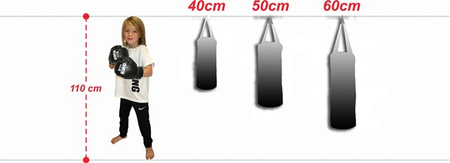 Zestaw bokserski dla dzieci: worek 60 cm czarny + rękawice Fire