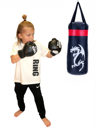 Zestaw bokserski dla dzieci: worek 50 cm czarny + rękawice 4Kids