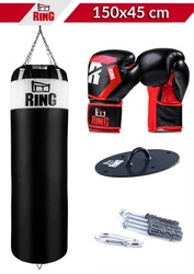 Zestaw bokserski: worek Kolos 150 x 45 cm biały + rękawice Battle + mocowanie owalne