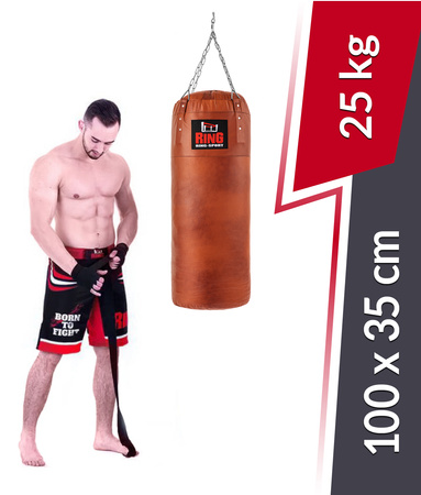 Worek bokserski Premium ze skóry naturalnej 100 x 35 cm 25 kg brązowy