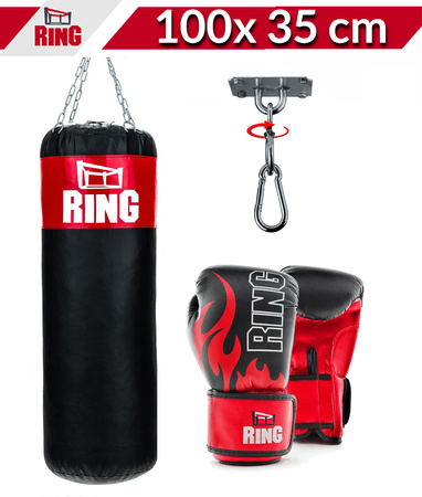 Młodzieżowy zestaw bokserski treningowy 100 x 35 cm czarny + rękawice + mocowanie