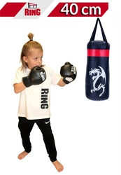 Zestaw bokserski dla dzieci: worek 40 cm czarny + rękawice 4Kids