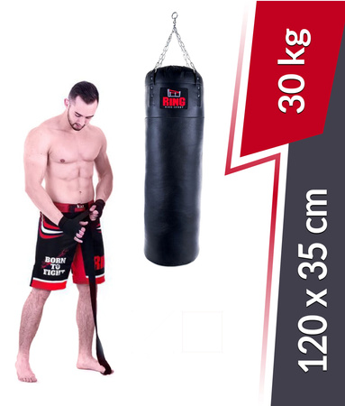 Worek bokserski Premium ze skóry naturalnej 120 x 35 cm 30 kg czarny