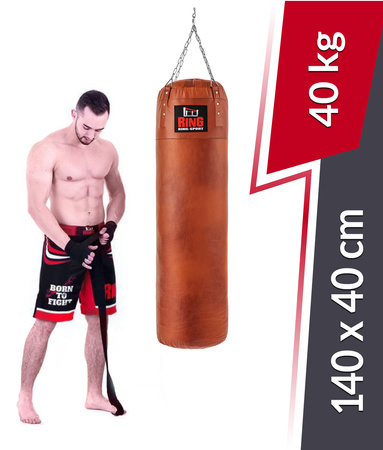 Worek bokserski Premium ze skóry naturalnej 140 x 40 cm 40 kg brązowy