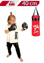 Zestaw bokserski dla dzieci: worek 40 cm czerwony + rękawice 4Kids