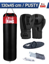 Pusty zestaw worek bokserski Kolos 130 x 45 cm czerwony + rękawice Force + mocowanie owalne