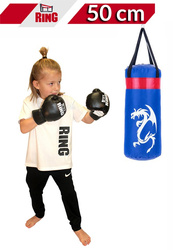 Zestaw dziecięcy worek bokserski 50cm niebieski + rękawice 4KIDS