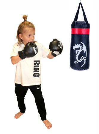 Zestaw bokserski dla dzieci: worek 40 cm czarny + rękawice 4Kids